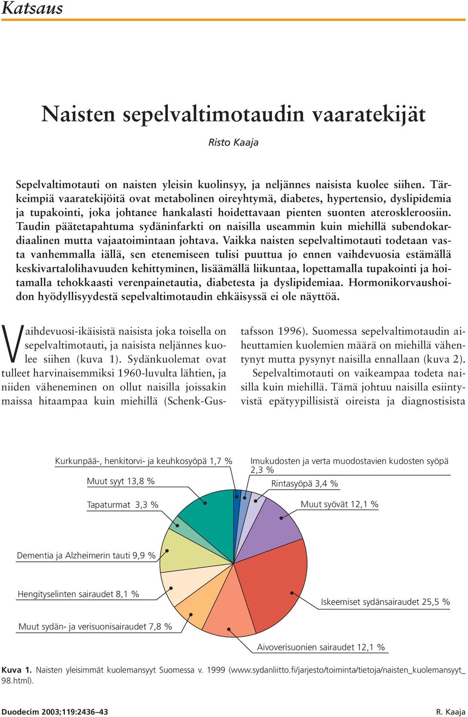 Taudin päätetapahtuma sydäninfarkti on naisilla useammin kuin miehillä subendokardiaalinen mutta vajaatoimintaan johtava.