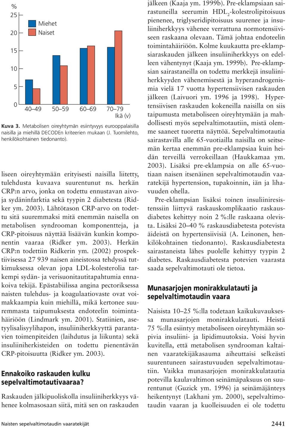 herkän CRP:n arvo, jonka on todettu ennustavan aivoja sydäninfarktia sekä tyypin 2 diabetesta (Ridker ym. 2003).