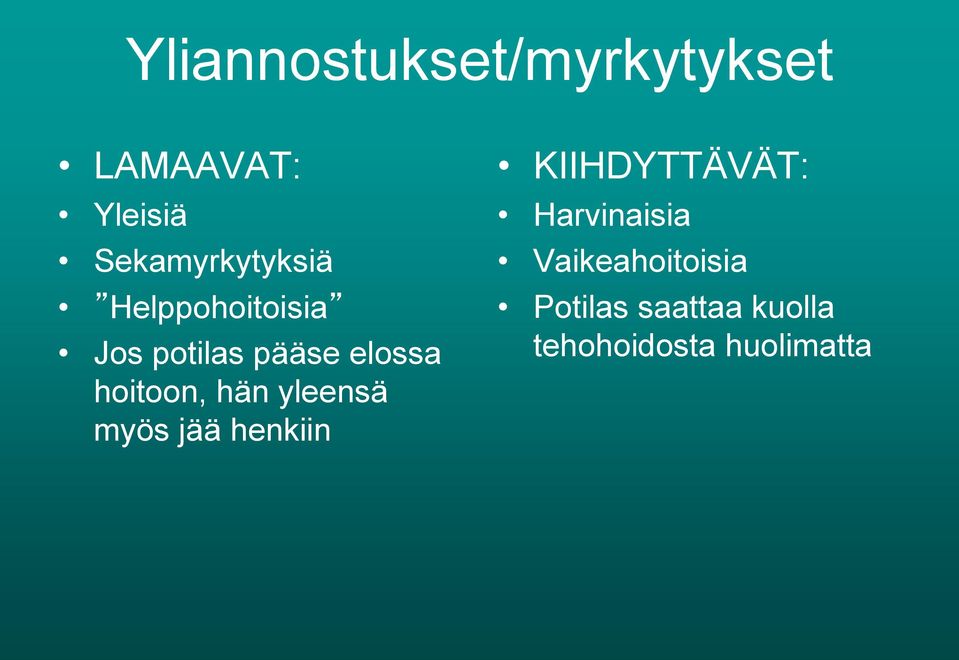 hoitoon, hän yleensä myös jää henkiin KIIHDYTTÄVÄT: