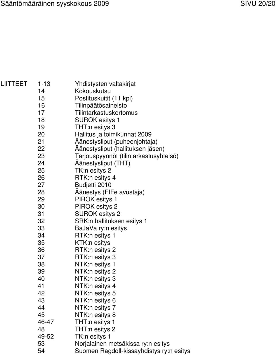 RTK:n esitys 4 27 Budjetti 2010 28 Äänestys (FIFe avustaja) 29 PIROK esitys 1 30 PIROK esitys 2 31 SUROK esitys 2 32 SRK:n hallituksen esitys 1 33 BaJaVa ry:n esitys 34 RTK:n esitys 1 35 KTK:n esitys