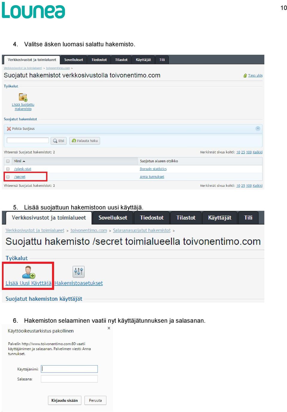 Lisää suojattuun hakemistoon uusi