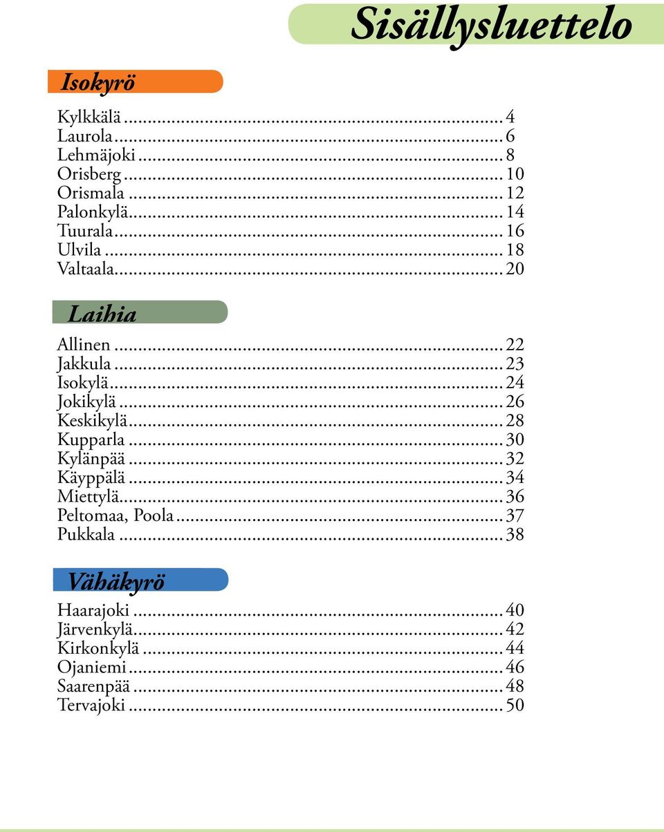 ..26 Keskikylä...28 Kupparla...30 Kylänpää...32 Käyppälä...34 Miettylä...36 Peltomaa, Poola...37 Pukkala.