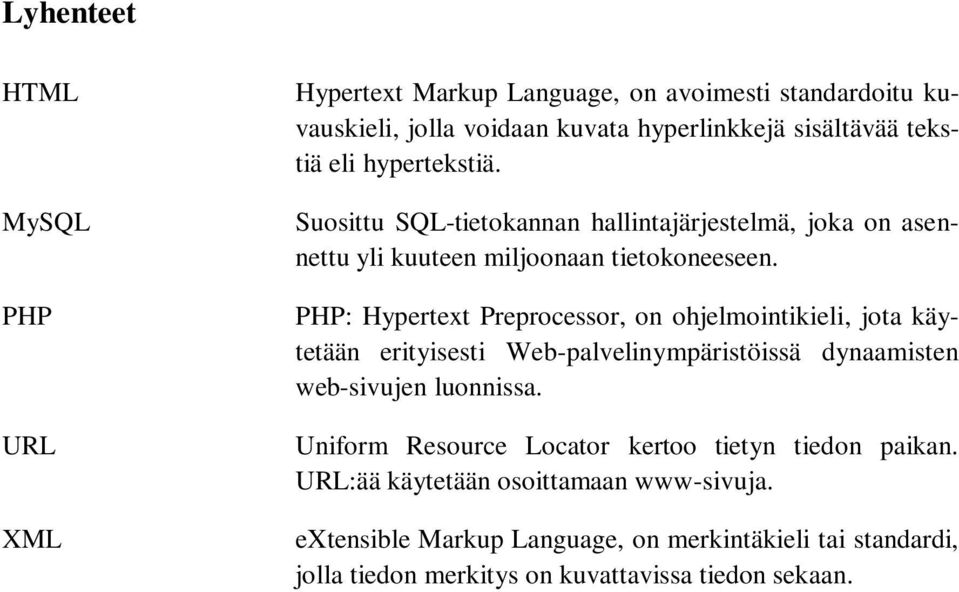 PHP: Hypertext Preprocessor, on ohjelmointikieli, jota käytetään erityisesti Web-palvelinympäristöissä dynaamisten web-sivujen luonnissa.