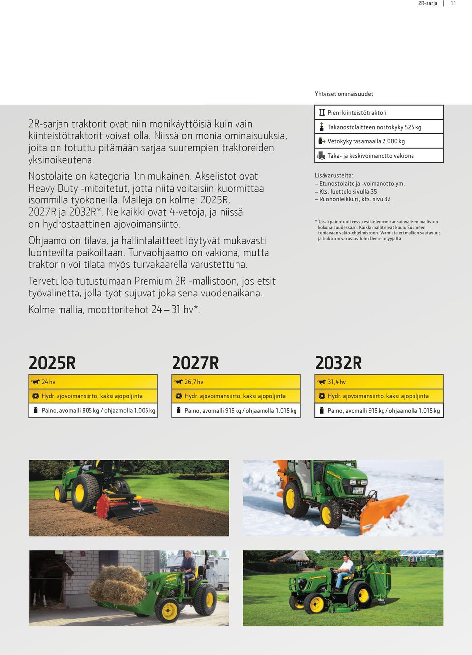 Akselistot ovat Heavy Duty -mitoitetut, jotta niitä voitaisiin kuormittaa isommilla työkoneilla. Malleja on kolme: 2025R, 2027R ja 2032R*.