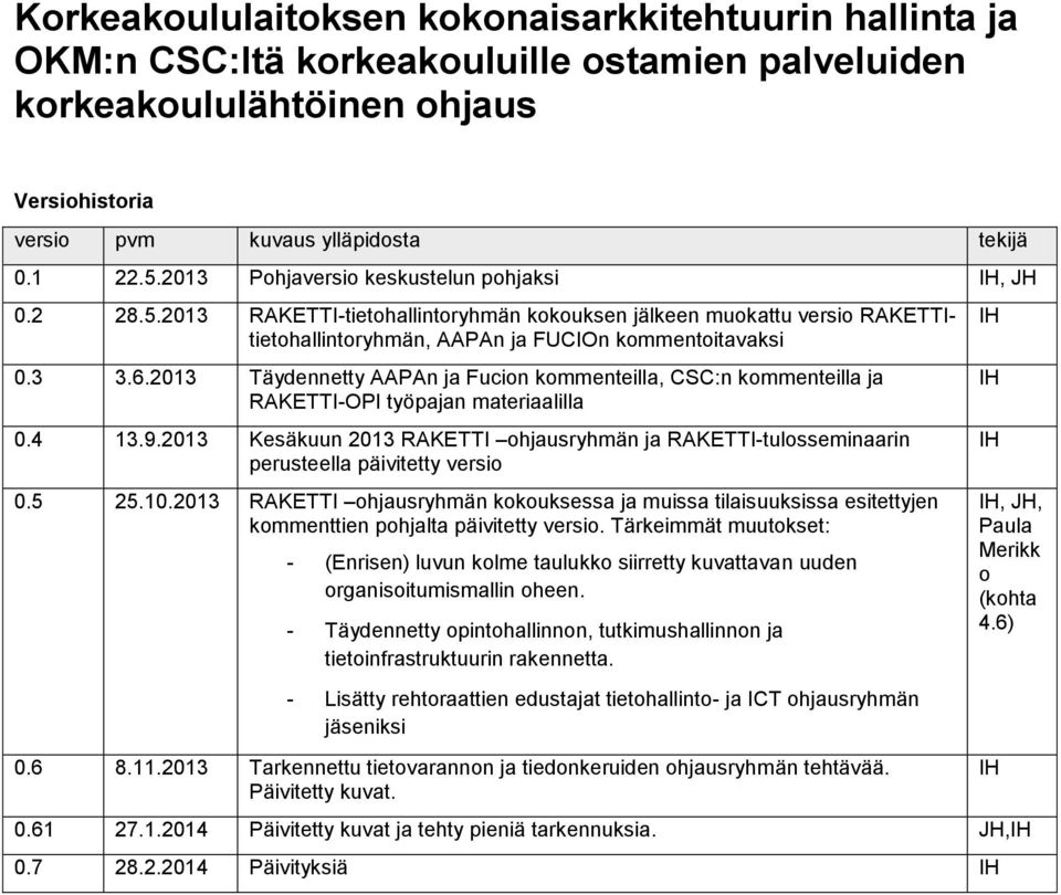 2013 Täydennetty AAPAn ja Fucion kommenteilla, CSC:n kommenteilla ja RAKETTI-OPI työpajan materiaalilla 0.4 13.9.