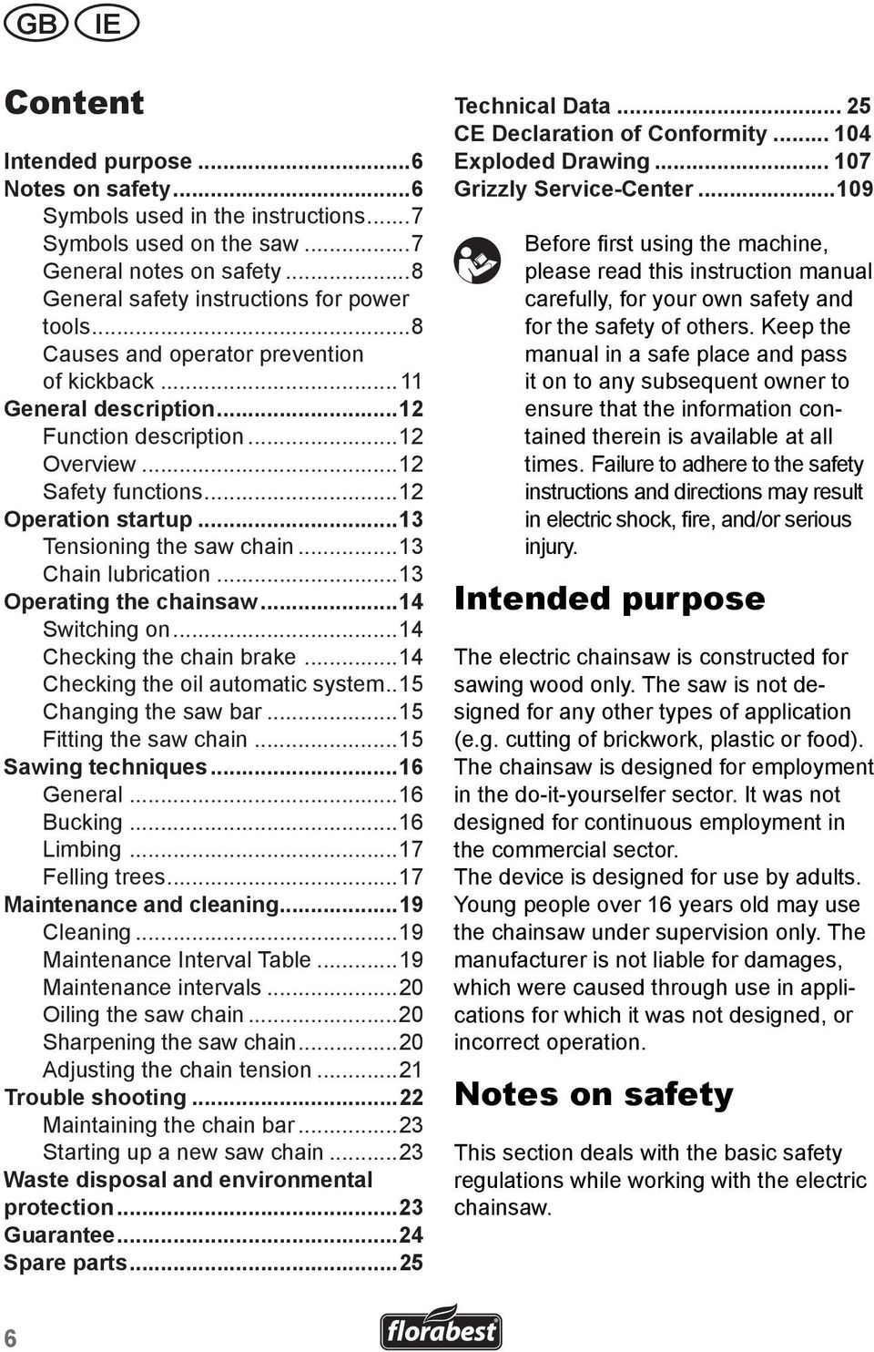 ..13 Chain lubrication...13 Operating the chainsaw...14 Switching on...14 Checking the chain brake...14 Checking the oil automatic system..15 Changing the saw bar...15 Fitting the saw chain.