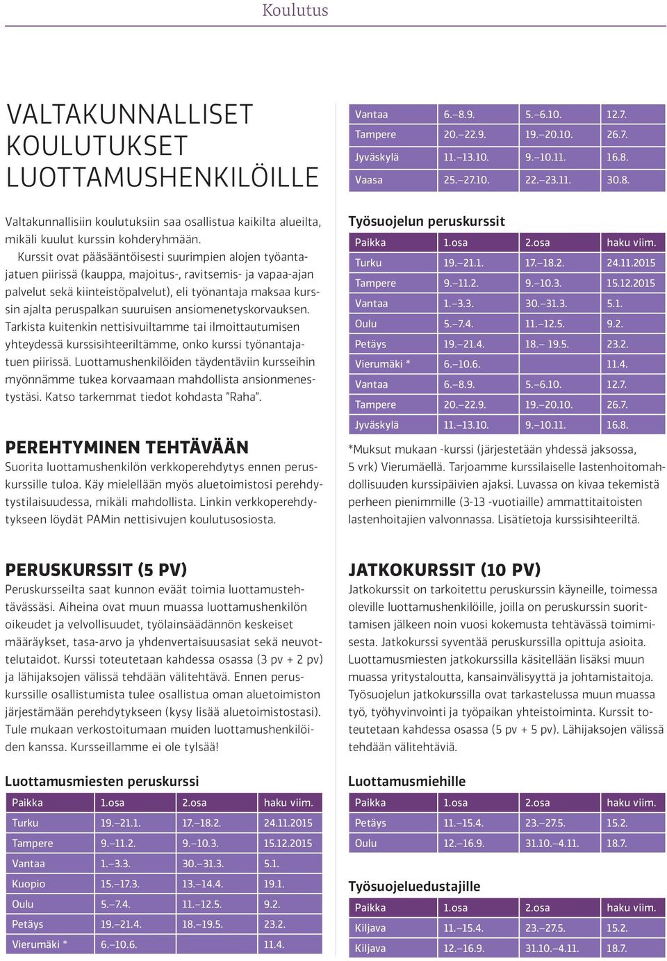 Kurssit ovat pääsääntöisesti suurimpien alojen työantajatuen piirissä (kauppa, majoitus-, ravitsemis- ja vapaa-ajan palvelut sekä kiinteistöpalvelut), eli työnantaja maksaa kurssin ajalta peruspalkan