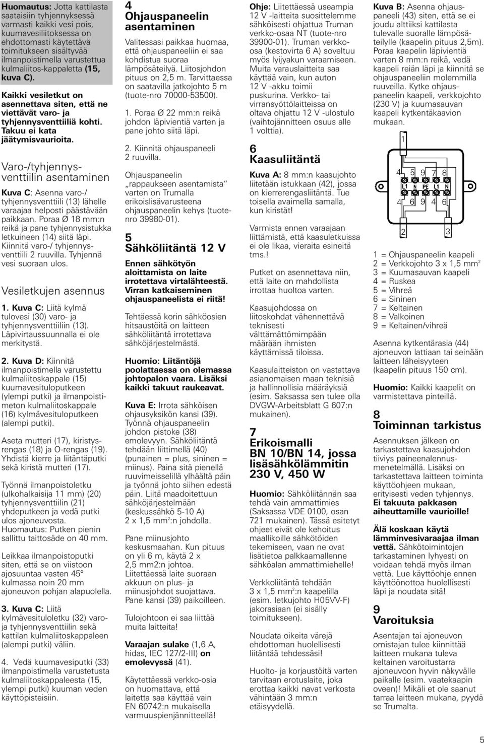 Varo-/tyhjennysventtiilin asentaminen Kuva C: Asenna varo-/ tyhjennysventtiili (13) lähelle varaajaa helposti päästävään paikkaan.