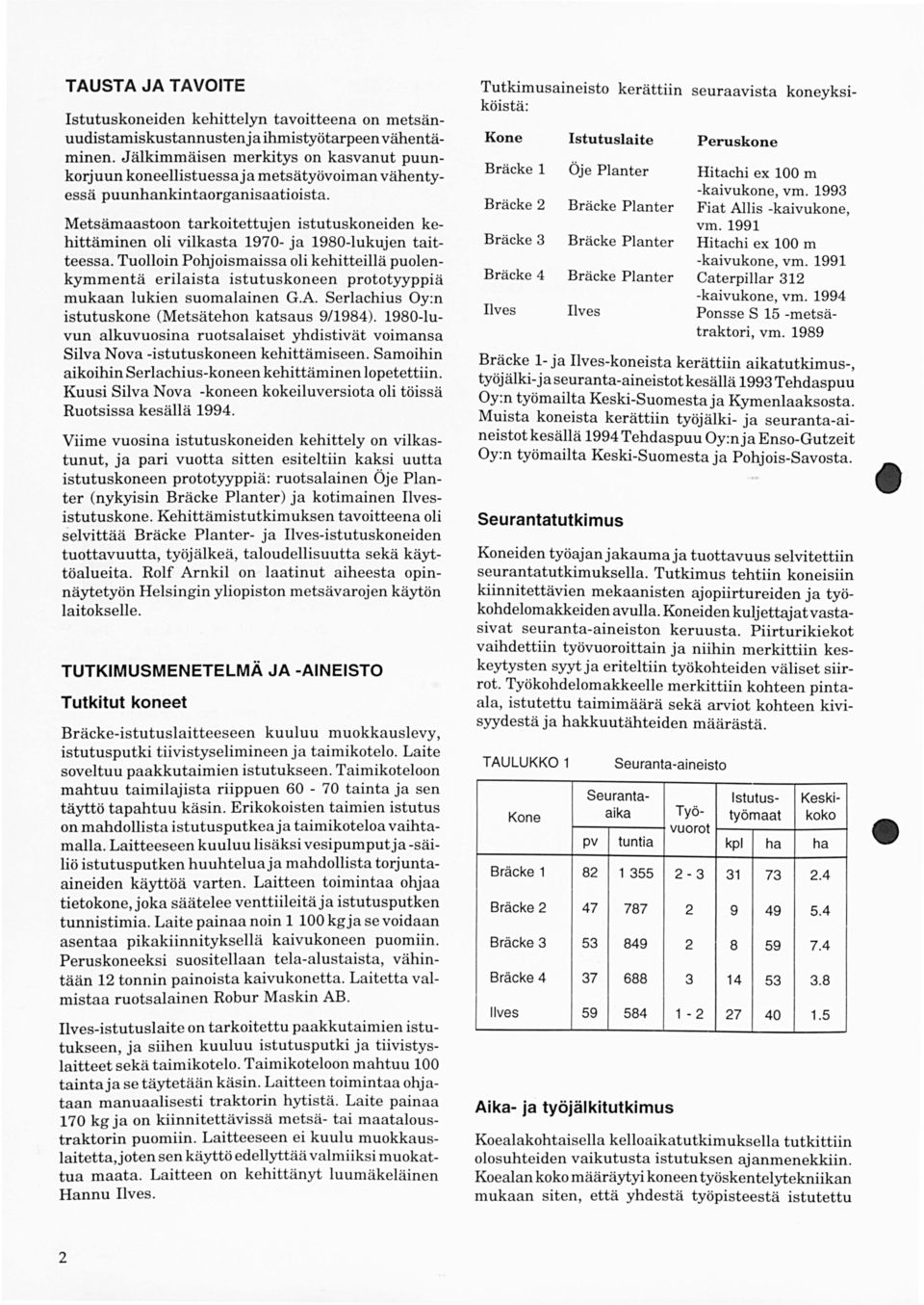 Metsämaastoon tarkoitettujen istutuskoneiden kehittäminen oli vilkasta 97- ja 9-lukujen taitteessa.