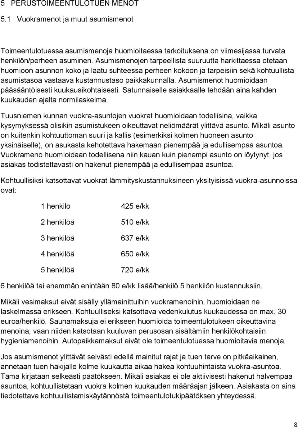 Asumismenot huomioidaan pääsääntöisesti kuukausikohtaisesti. Satunnaiselle asiakkaalle tehdään aina kahden kuukauden ajalta normilaskelma.