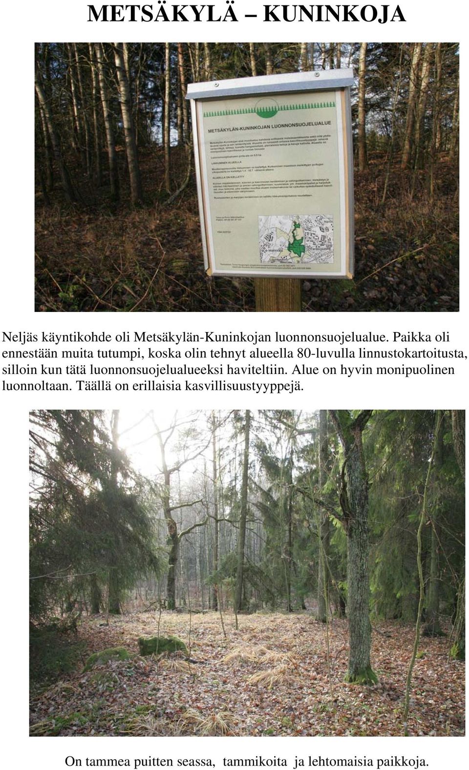 silloin kun tätä luonnonsuojelualueeksi haviteltiin. Alue on hyvin monipuolinen luonnoltaan.