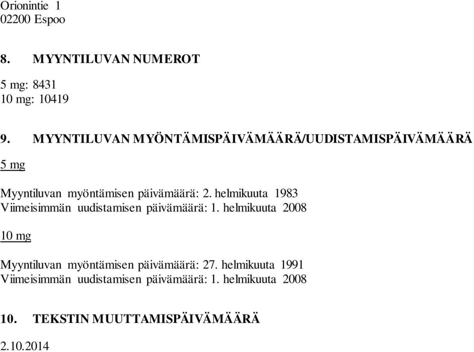 helmikuuta 1983 Viimeisimmän uudistamisen päivämäärä: 1.