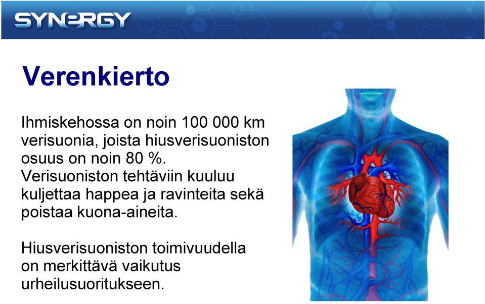 Verisuoniston tehtäviin kuuluu kuljettaa happea ja ravinteita sekä