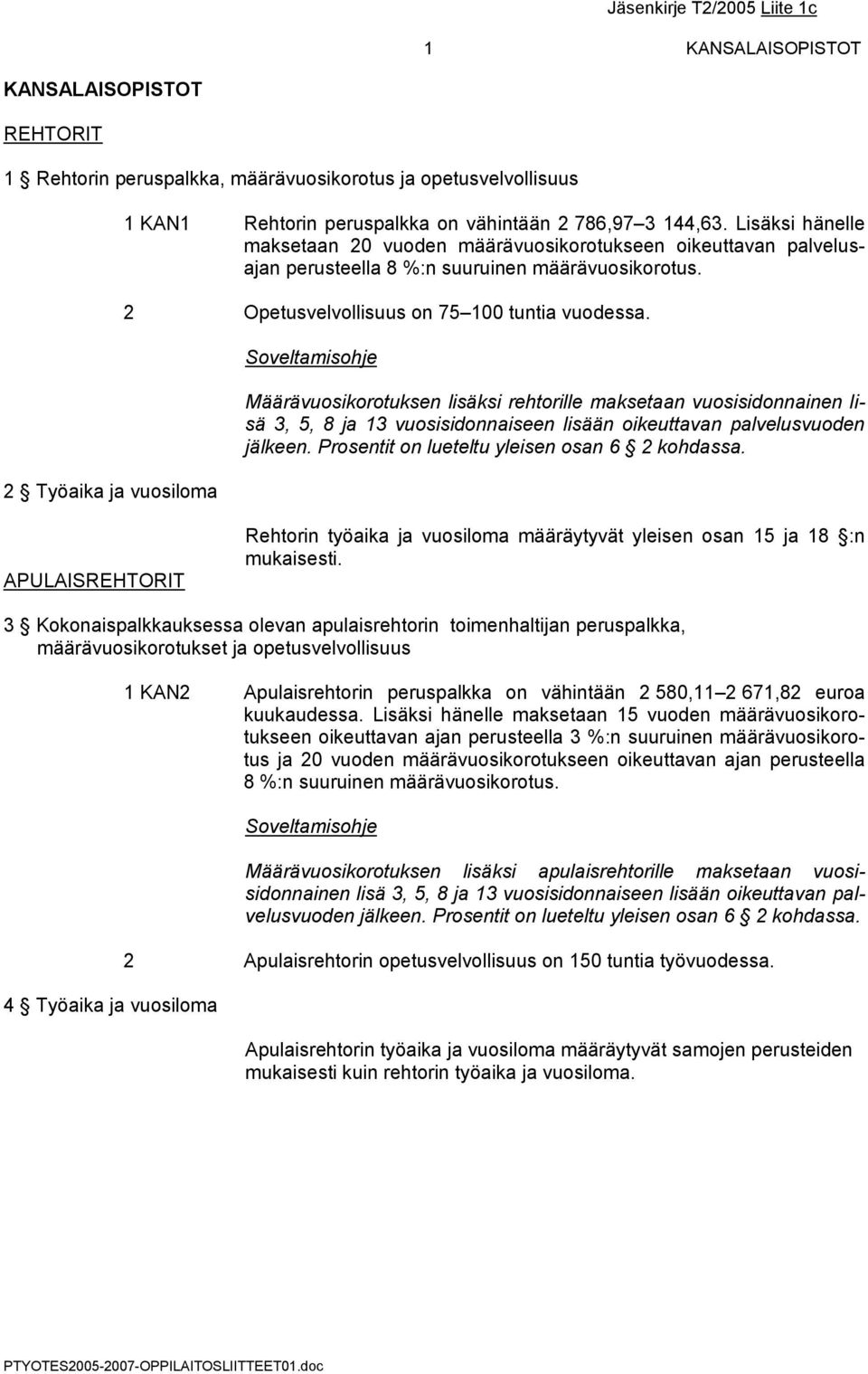 Määrävuosikorotuksen lisäksi rehtorille maksetaan vuosisidonnainen lisä 3, 5, 8 ja 13 vuosisidonnaiseen lisään oikeuttavan palvelusvuoden jälkeen. Prosentit on lueteltu yleisen osan 6 2 kohdassa.