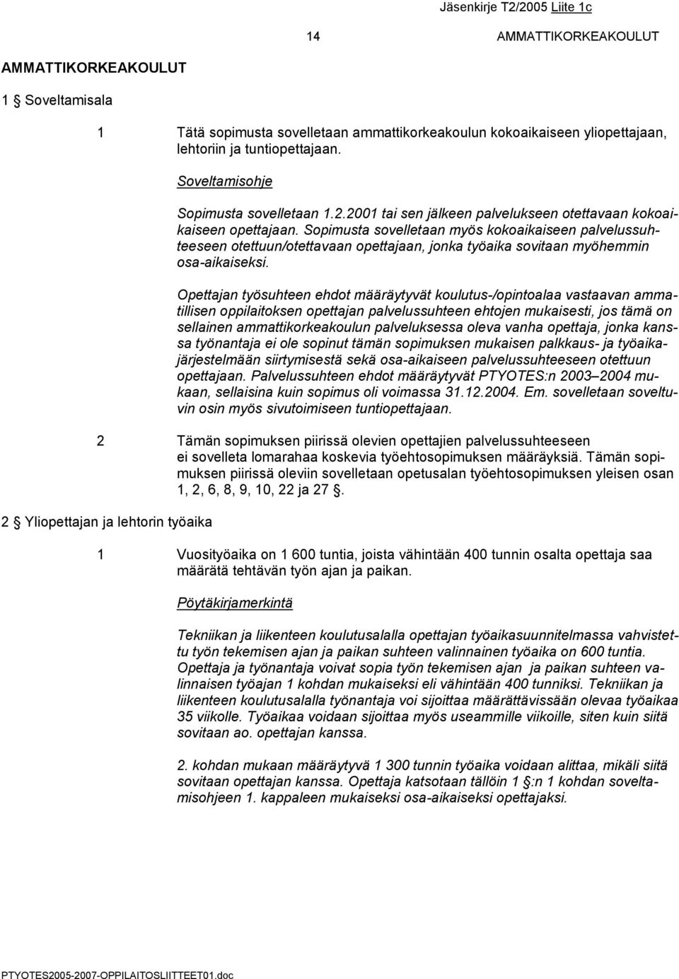 Sopimusta sovelletaan myös kokoaikaiseen palvelussuhteeseen otettuun/otettavaan opettajaan, jonka työaika sovitaan myöhemmin osa-aikaiseksi.