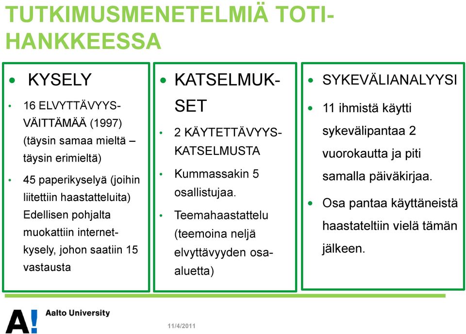 KÄYTETTÄVYYS- KATSELMUSTA Kummassakin 5 osallistujaa.