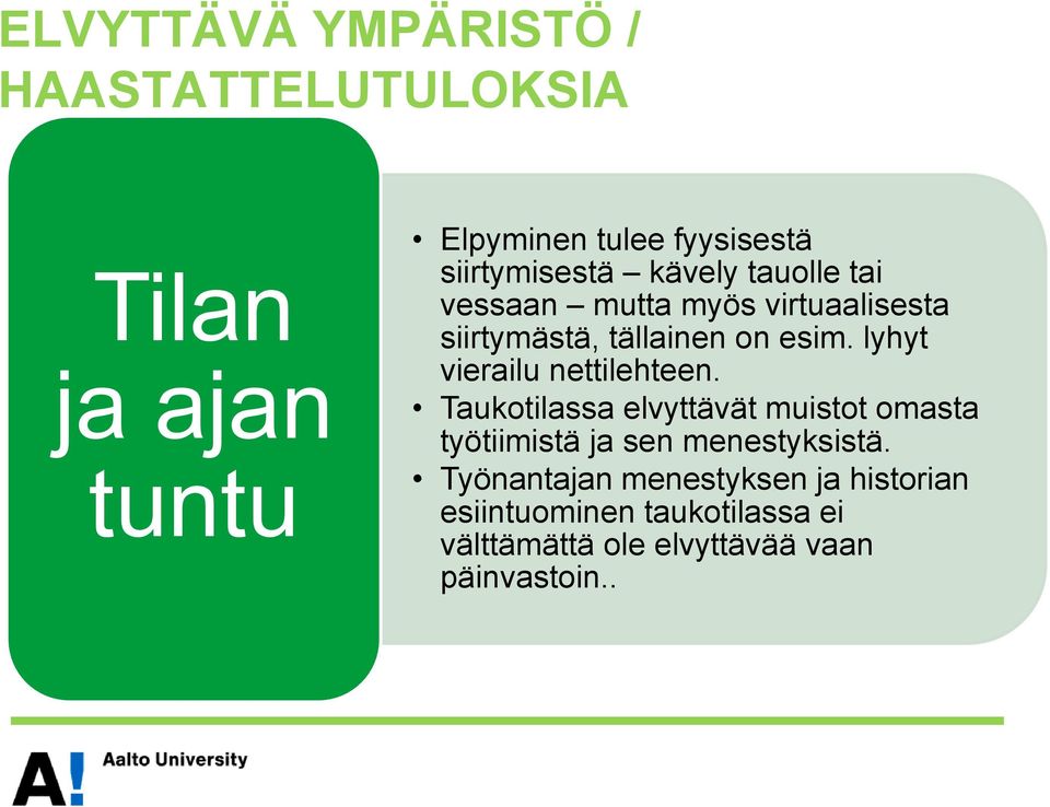 lyhyt vierailu nettilehteen. Taukotilassa elvyttävät muistot omasta työtiimistä ja sen menestyksistä.