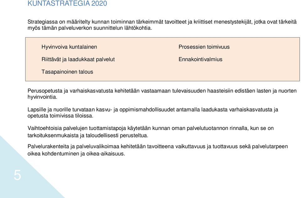 edistäen lasten ja nuorten hyvinvointia. Lapsille ja nuorille turvataan kasvu- ja oppimismahdollisuudet antamalla laadukasta varhaiskasvatusta ja opetusta toimivissa tiloissa.