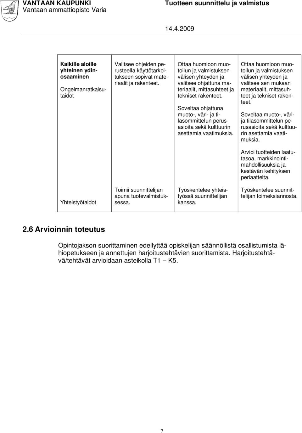 Soveltaa ohjattuna muoto-, väri- ja tilasommittelun perusasioita sekä kulttuurin asettamia vaatimuksia.