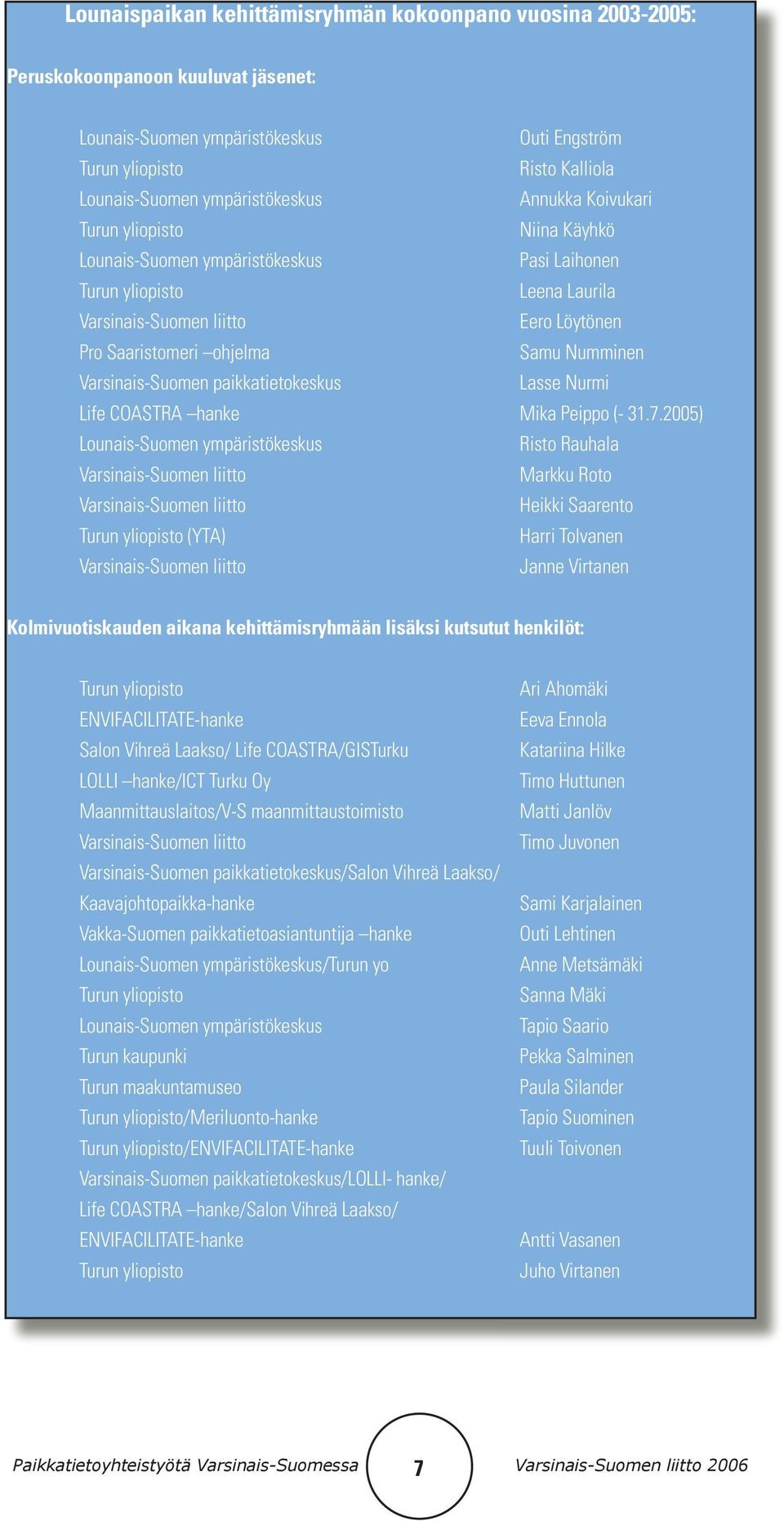 ohjelma Samu Numminen Varsinais-Suomen paikkatietokeskus Lasse Nurmi Life COASTRA hanke Mika Peippo (- 31.7.