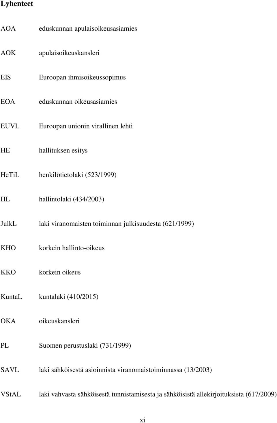 julkisuudesta (621/1999) KHO korkein hallinto-oikeus KKO korkein oikeus KuntaL kuntalaki (410/2015) OKA oikeuskansleri PL Suomen perustuslaki