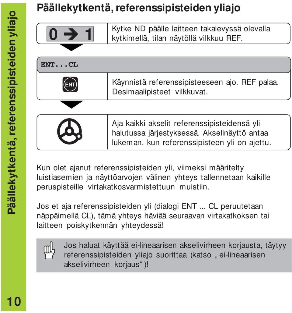 Akselinäyttö antaa lukeman, kun referenssipisteen yli on ajettu.