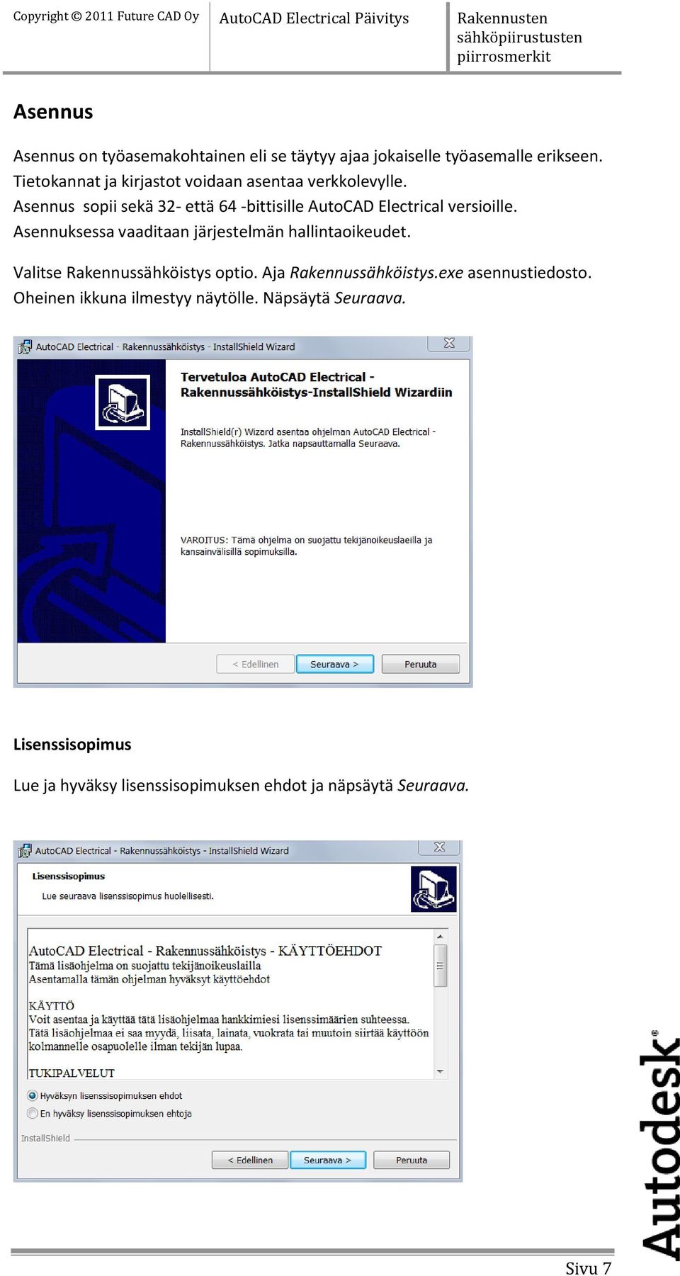 Asennus sopii sekä 32- että 64 -bittisille AutoCAD Electrical versioille.