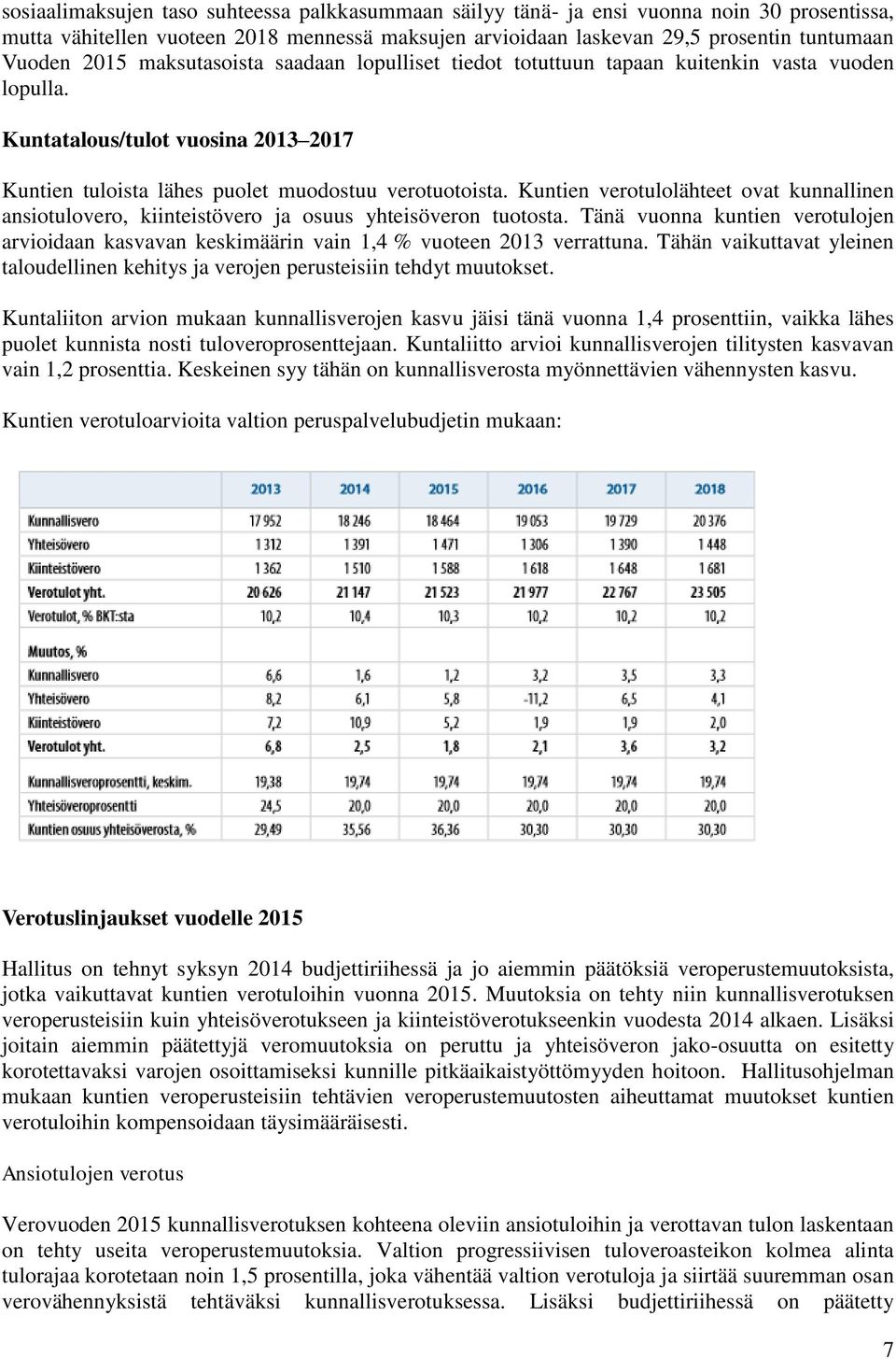 Kuntien verotulolähteet ovat kunnallinen ansiotulovero, kiinteistövero ja osuus yhteisöveron tuotosta.