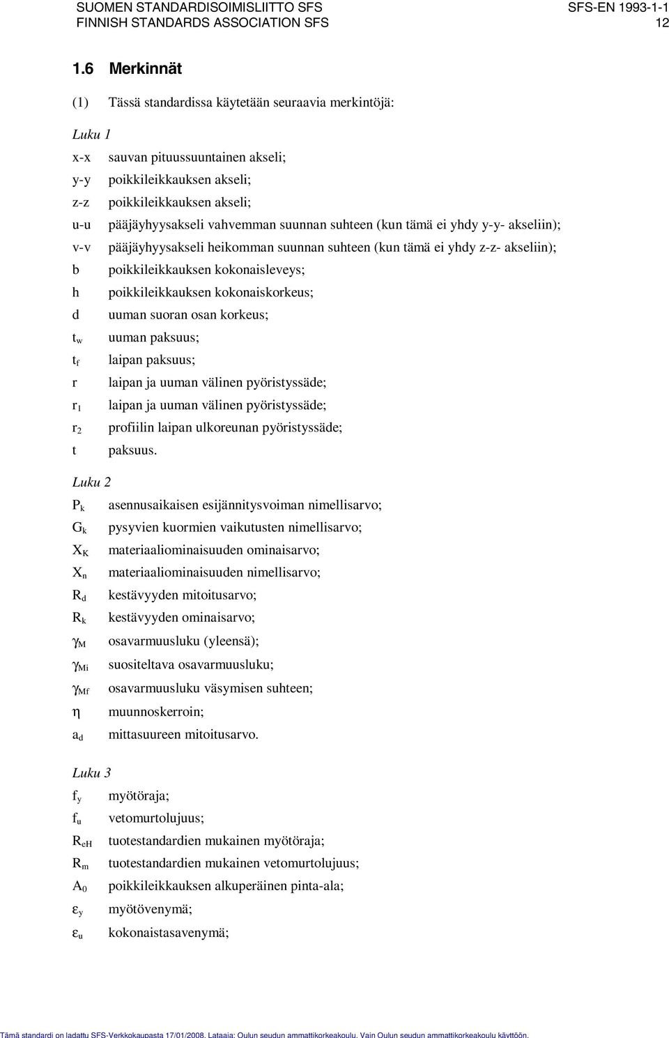 suunnan suhteen (kun tämä ei hd -- akseliin); v-v pääjähsakseli heikomman suunnan suhteen (kun tämä ei hd z-z- akseliin); b poikkileikkauksen kokonaisleves; h poikkileikkauksen kokonaiskorkeus; d