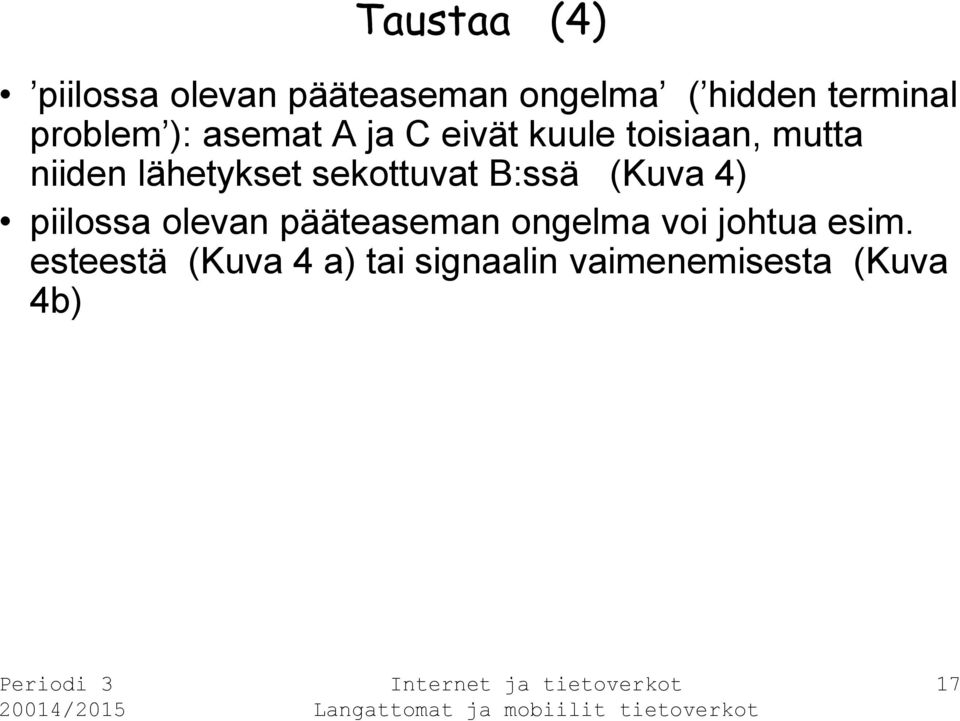 lähetykset sekottuvat B:ssä (Kuva 4) piilossa olevan pääteaseman