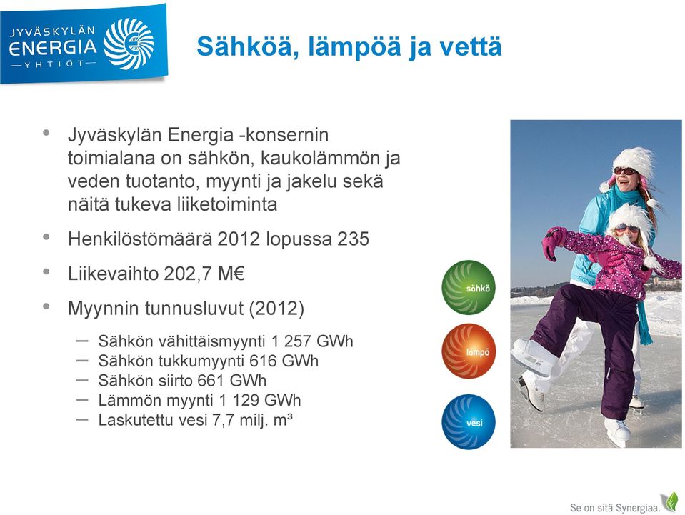lopussa 235 Liikevaihto 202,7 M Myynnin tunnusluvut (2012) Sähkön vähittäismyynti 1 257 GWh