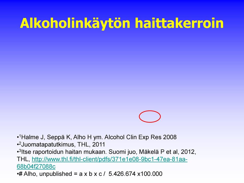 haitan mukaan. Suomi juo, Mäkelä P et al, 2012, THL, http://www.thl.