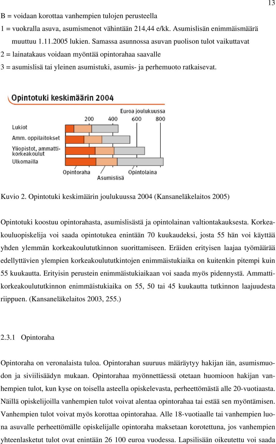 Opintotuki keskimäärin joulukuussa 2004 (Kansaneläkelaitos 2005) Opintotuki koostuu opintorahasta, asumislisästä ja opintolainan valtiontakauksesta.