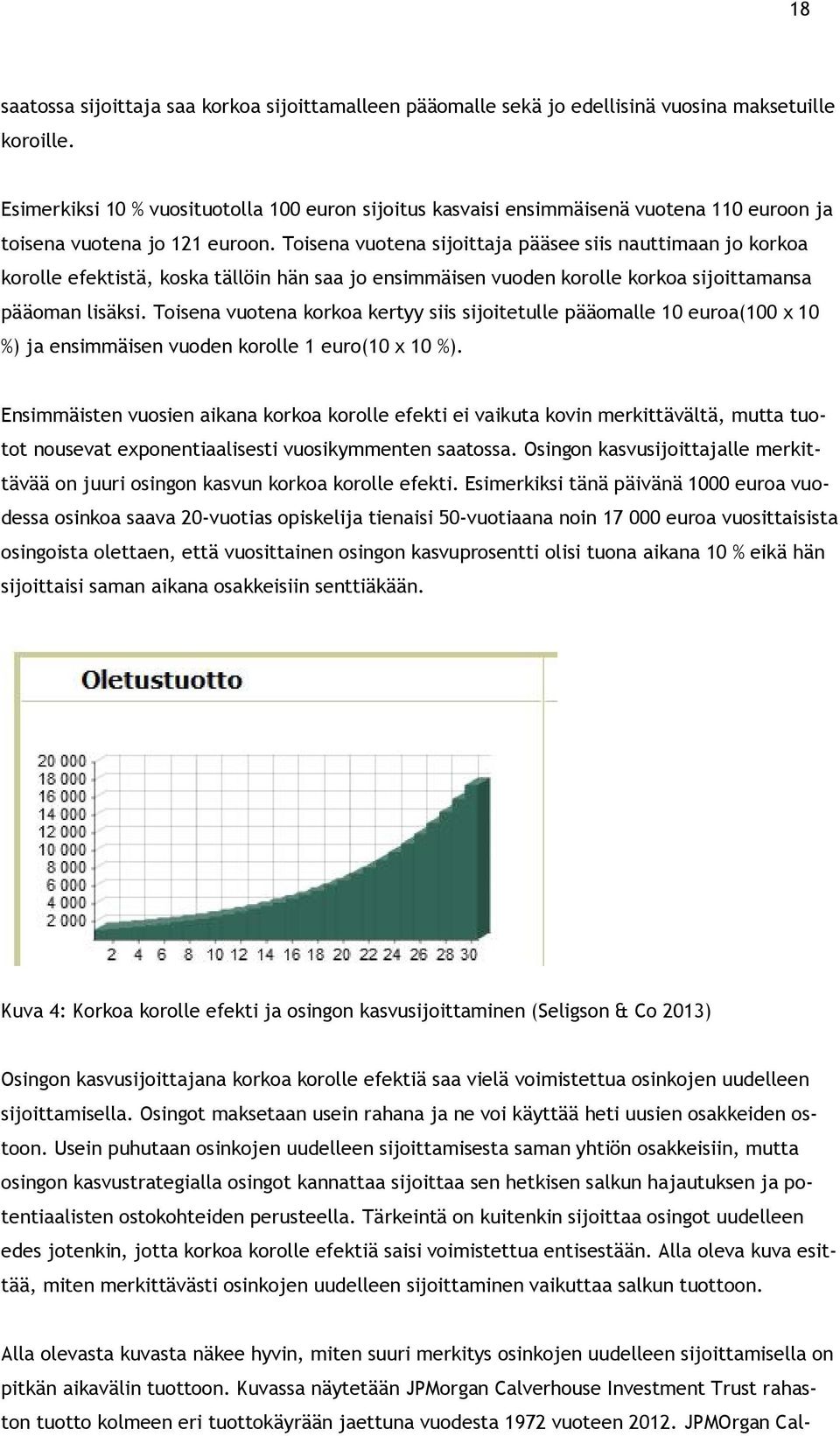 Toisena vuotena sijoittaja pääsee siis nauttimaan jo korkoa korolle efektistä, koska tällöin hän saa jo ensimmäisen vuoden korolle korkoa sijoittamansa pääoman lisäksi.