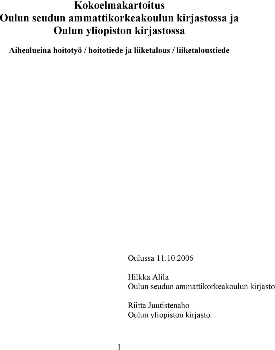 liiketalous / liiketaloustiede Oulussa 11.10.