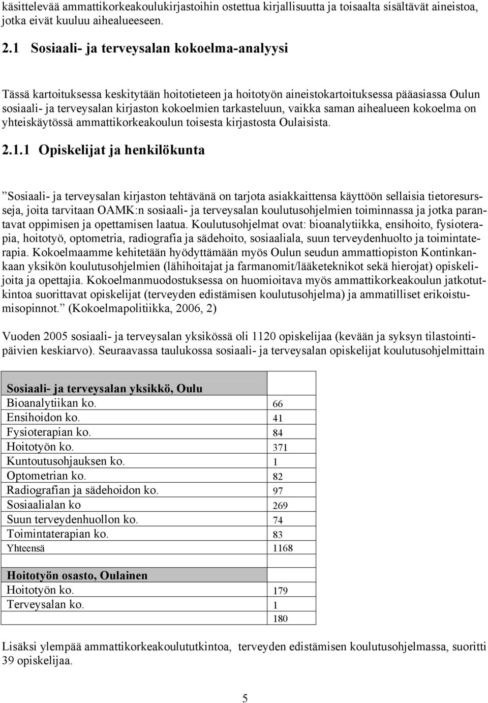 tarkasteluun, vaikka saman aihealueen kokoelma on yhteiskäytössä ammattikorkeakoulun toisesta kirjastosta Oulaisista. 2.1.