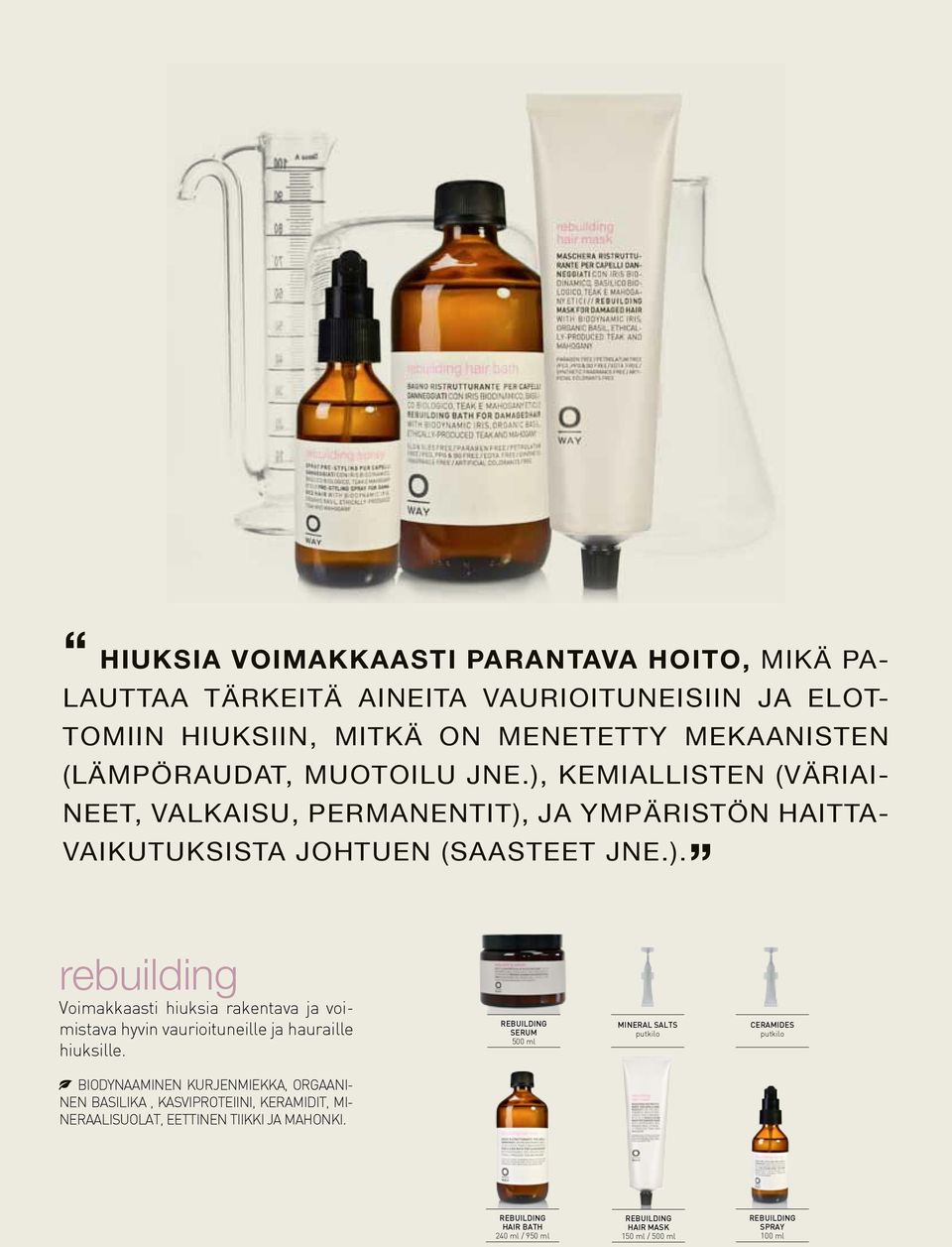 rebuilding serum 500 ml MINERAL SALTS putkilo CERAMIDES putkilo Biodynaaminen kurjenmiekka, orgaaninen basilika, kasviproteiini, keramidit, mineraalisuolat,