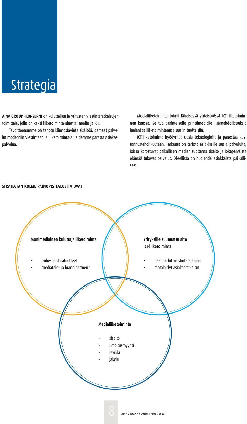 Medialiiketoiminta toimii läheisessä yhteistyössä ICT-liiketoiminnan kanssa. Se tuo perinteiselle printtimedialle lisämahdollisuuksia laajentaa liiketoimintaansa uusiin tuotteisiin.