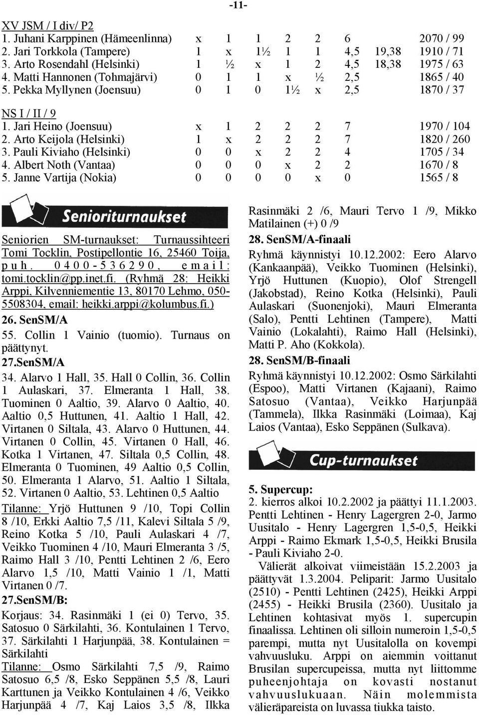 Arto Keijola (Helsinki) 1 x 2 2 2 7 1820 / 260 3. Pauli Kiviaho (Helsinki) 0 0 x 2 2 4 1705 / 34 4. Albert Noth (Vantaa) 0 0 0 x 2 2 1670 / 8 5.