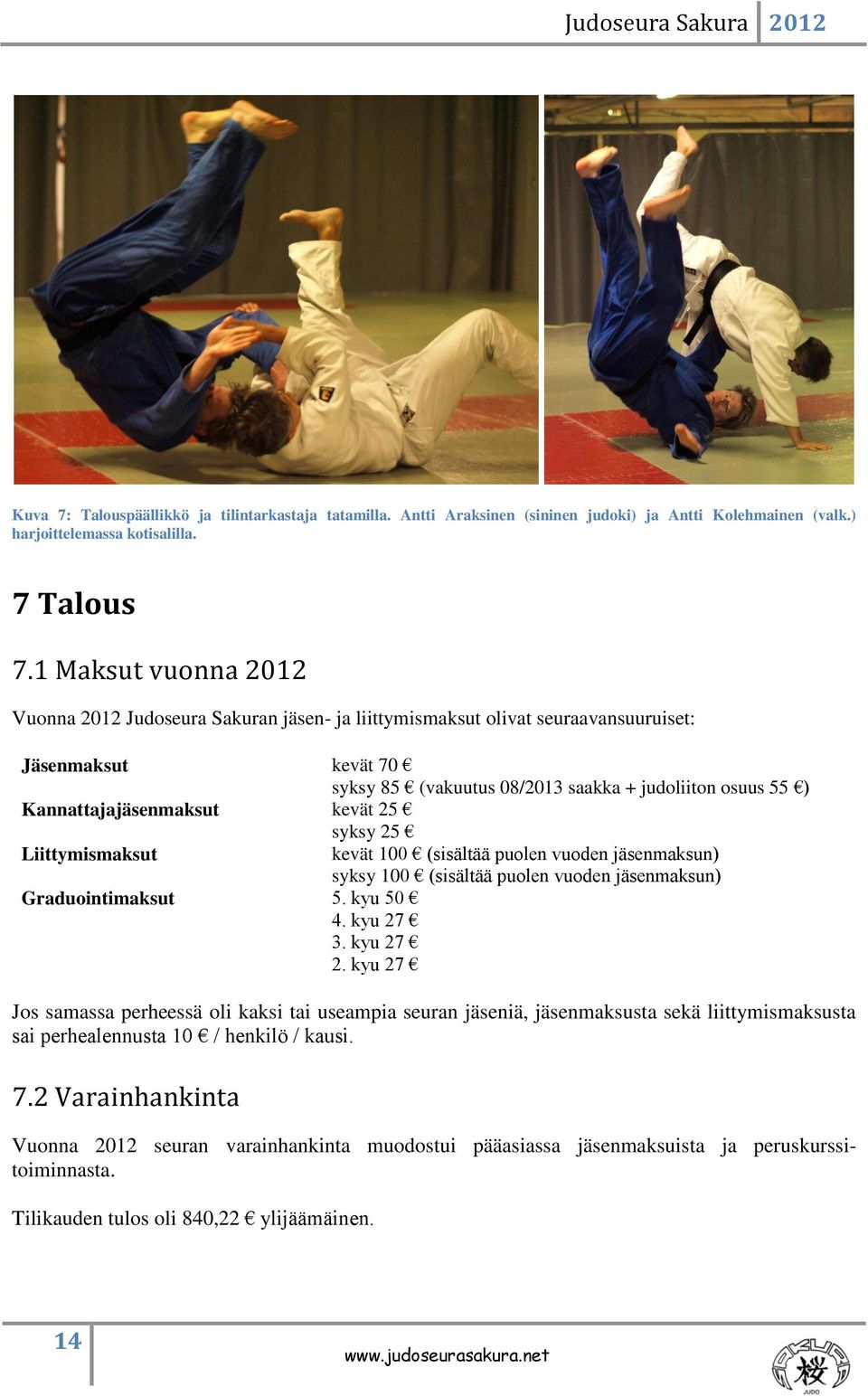 Kannattajajäsenmaksut kevät 25 syksy 25 Liittymismaksut Graduointimaksut 5. kyu 50 4. kyu 27 3. kyu 27 2.