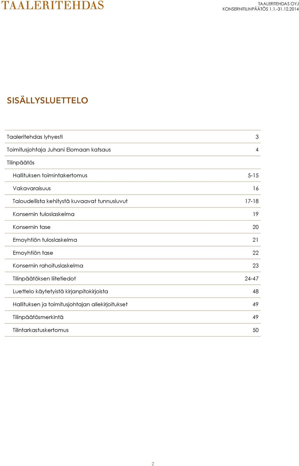 Vakavaraisuus 16 Taloudellista kehitystä kuvaavat tunnusluvut 17-18 Konsernin tuloslaskelma 19 Konsernin tase 20 Emoyhtiön tuloslaskelma