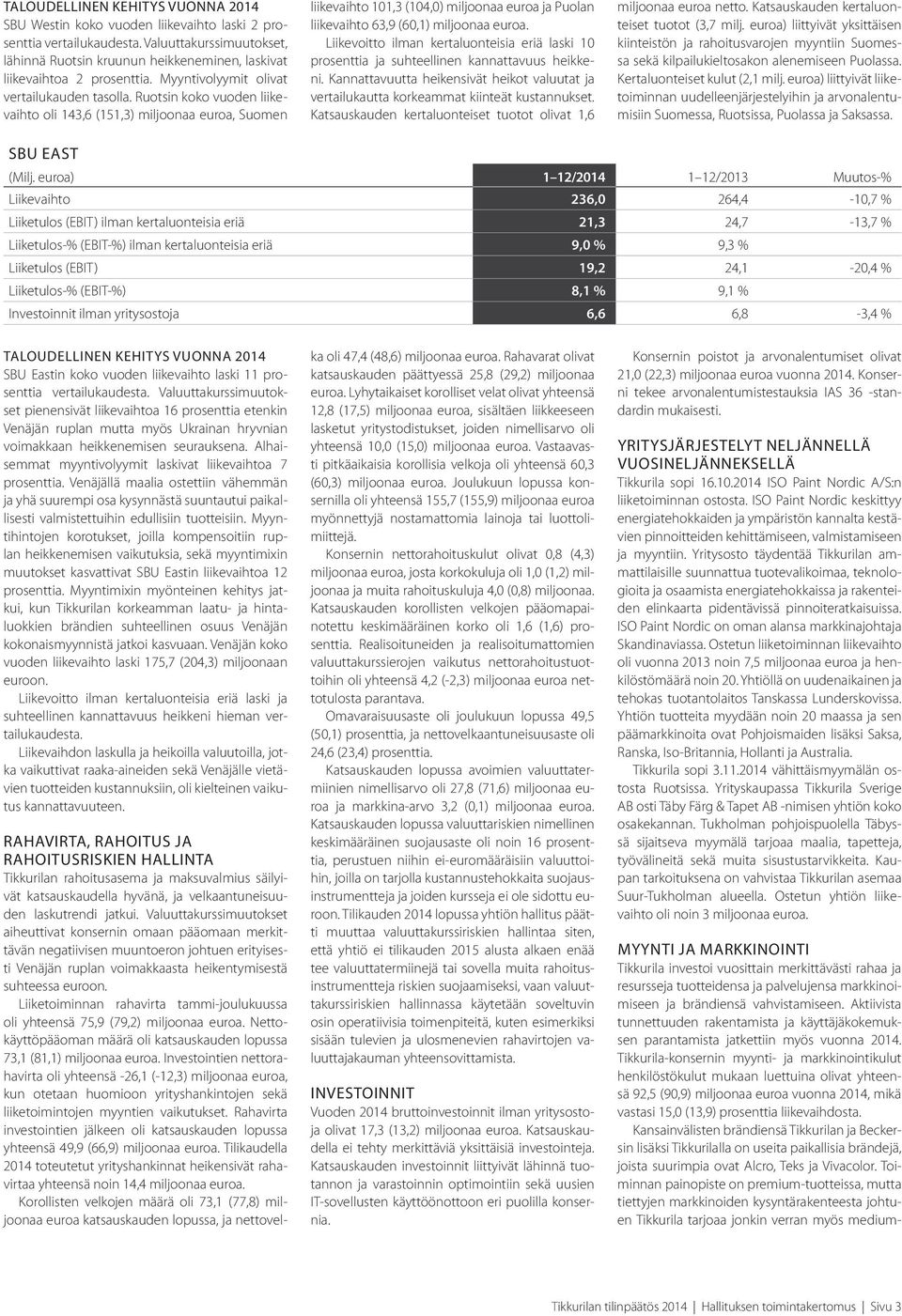 Ruotsin koko vuoden liikevaihto oli 143,6 (151,3) miljoonaa euroa, Suomen liikevaihto 101,3 (104,0) miljoonaa euroa ja Puolan liikevaihto 63,9 (60,1) miljoonaa euroa.