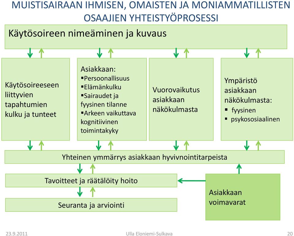 kognitiivinen toimintakyky Vuorovaikutus asiakkaan näkökulmasta Ympäristö asiakkaan näkökulmasta: fyysinen psykososiaalinen Yhteinen