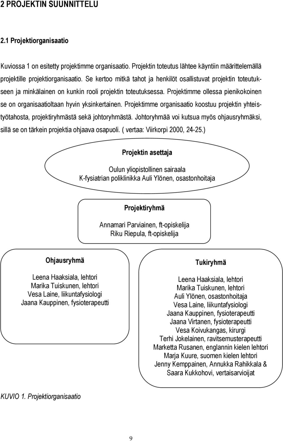 Projektimme ollessa pienikokoinen se on organisaatioltaan hyvin yksinkertainen. Projektimme organisaatio koostuu projektin yhteistyötahosta, projektiryhmästä sekä johtoryhmästä.