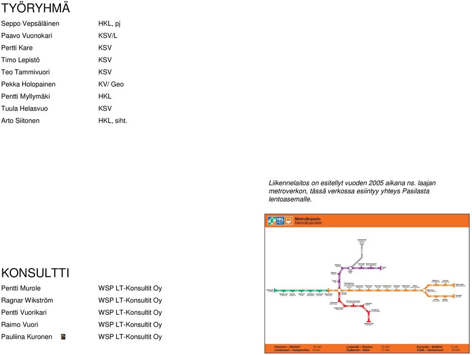 laajan johtoryhmä metroverkon, tässä verkossa esiintyy yhteys Pasilasta ja konsultti lentoasemalle.