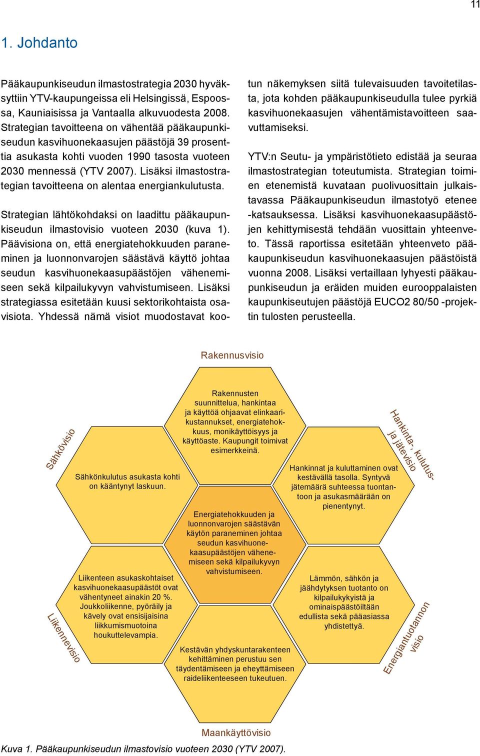 Lisäksi ilmastostrategian tavoitteena on alentaa energiankulutusta. Strategian lähtökohdaksi on laadittu pääkaupunkiseudun ilmastovisio vuoteen 2030 (kuva 1).