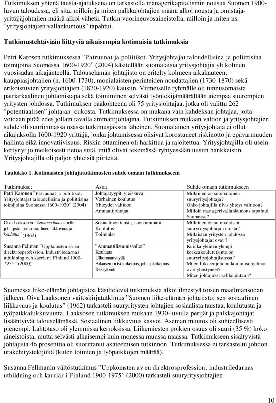 Tutkimustehtävään liittyviä aikaisempia kotimaisia tutkimuksia Petri Karosen tutkimuksessa Patruunat ja poliitikot.