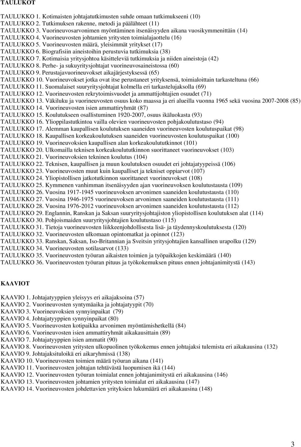 Vuorineuvosten määrä, yleisimmät yritykset (17) TAULUKKO 6. Biografisiin aineistoihin perustuvia tutkimuksia (38) TAULUKKO 7.