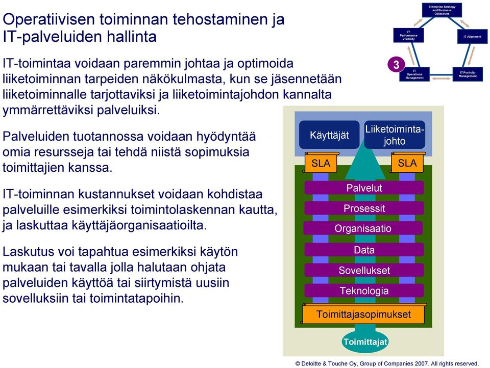 Palveluiden tuotannossa voidaan hyödyntää omia resursseja tai tehdä niistä sopimuksia toimittajien kanssa.
