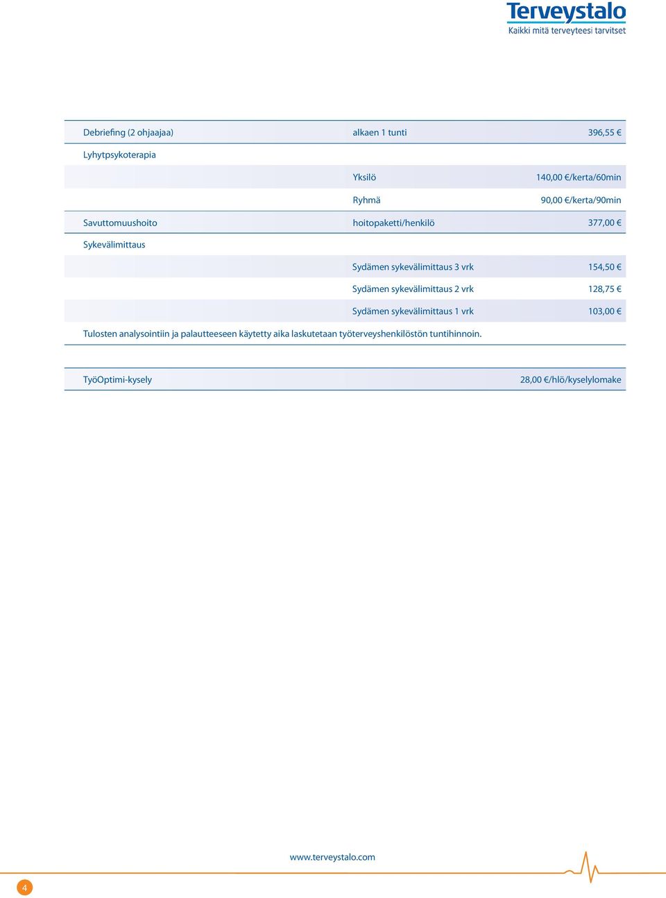 154,50 Sydämen sykevälimittaus 2 vrk 128,75 Sydämen sykevälimittaus 1 vrk 103,00 Tulosten analysointiin ja